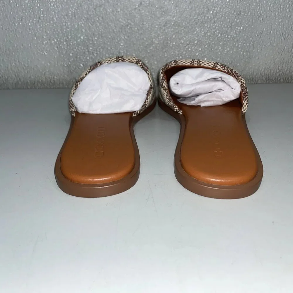 Coach Brown and Cream Signature Slide Sandals